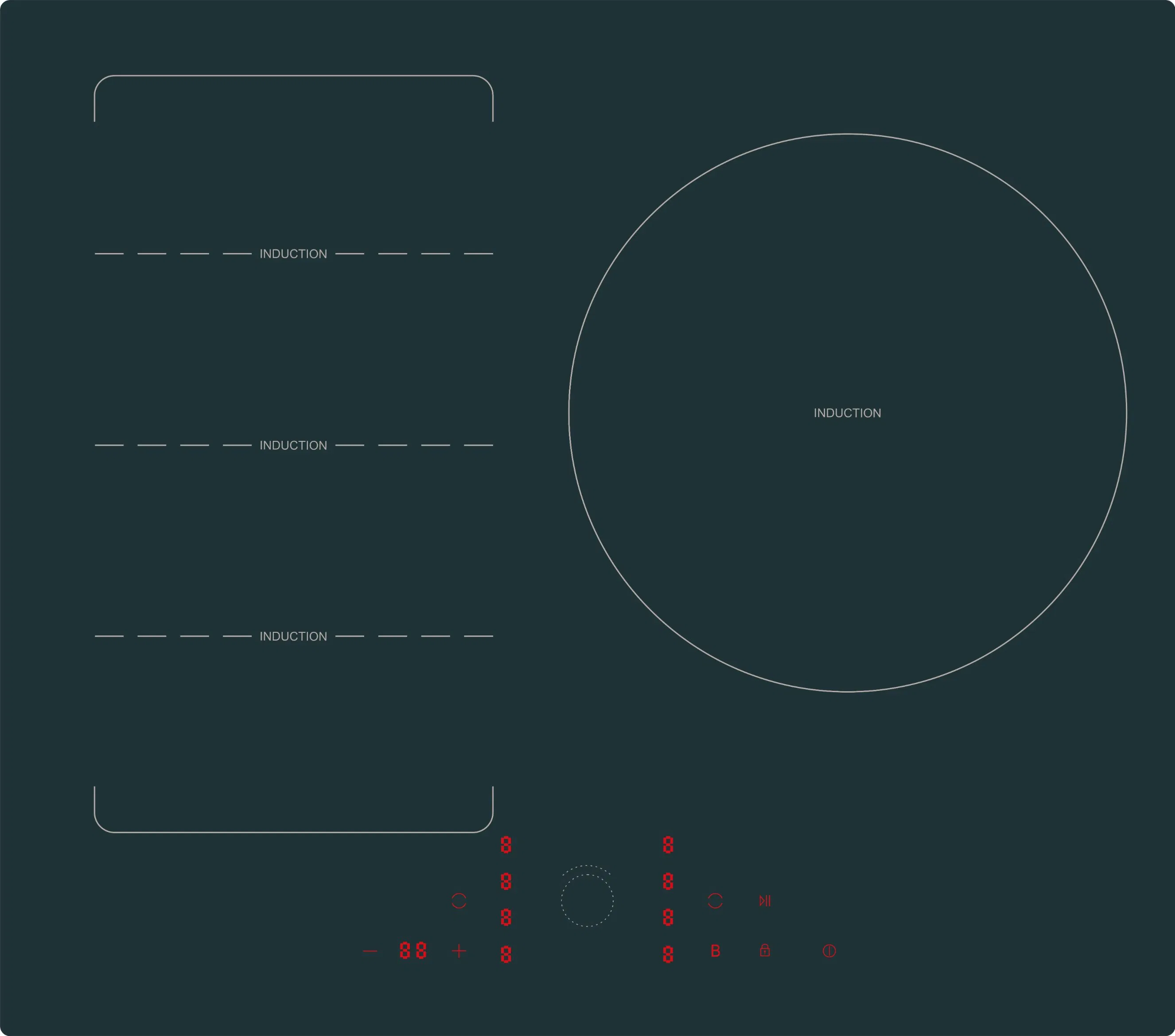 Induction Cooktop 4 Zones Low Power Heating Constantly