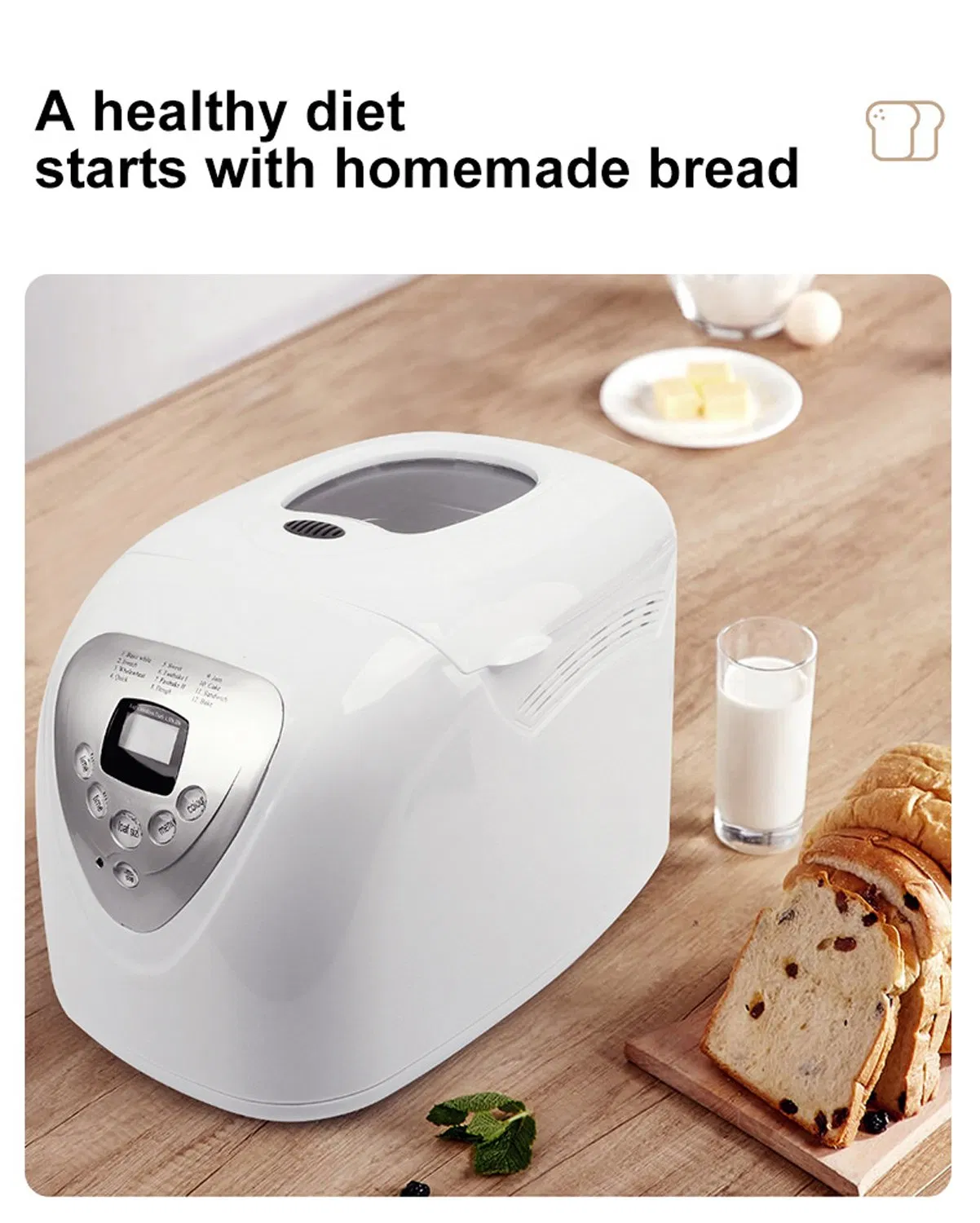 Auto Gluten-Free Setting White Breadmaker Machines Bread Maker with Nonstick Pan