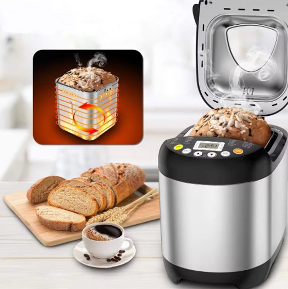 1.5lb Household Stainless Steel Programmable Bread Maker, Gluten Free Setting and Digital Touch Screen