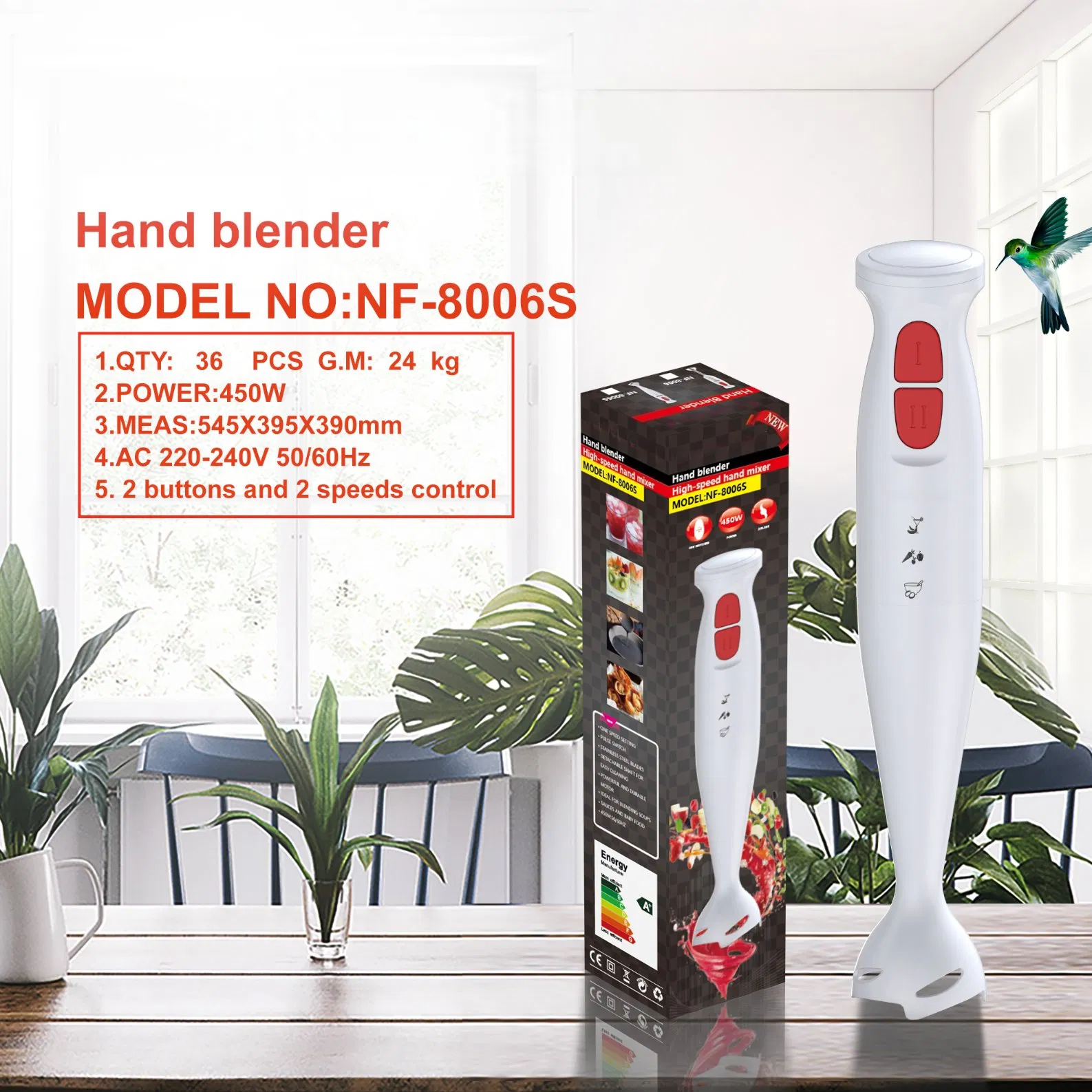 Modern Stainless Steel Immersion Blender Electric Handheld Stick Juicer for Home Kitchen Appliances