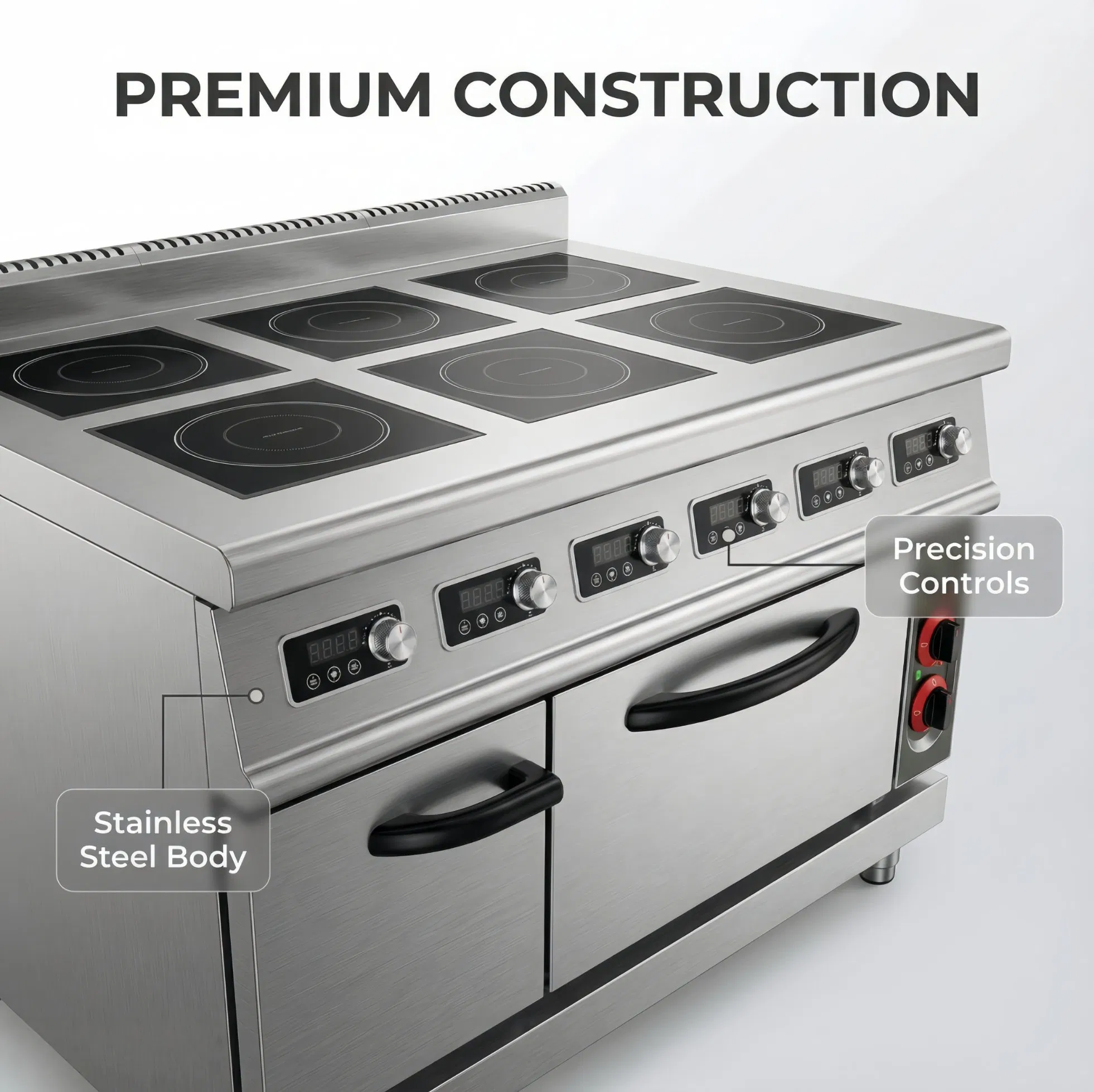 Vertical Commercial Kitchen Appliance 6-Plate Induction Cooktop with Easy Clean Oven