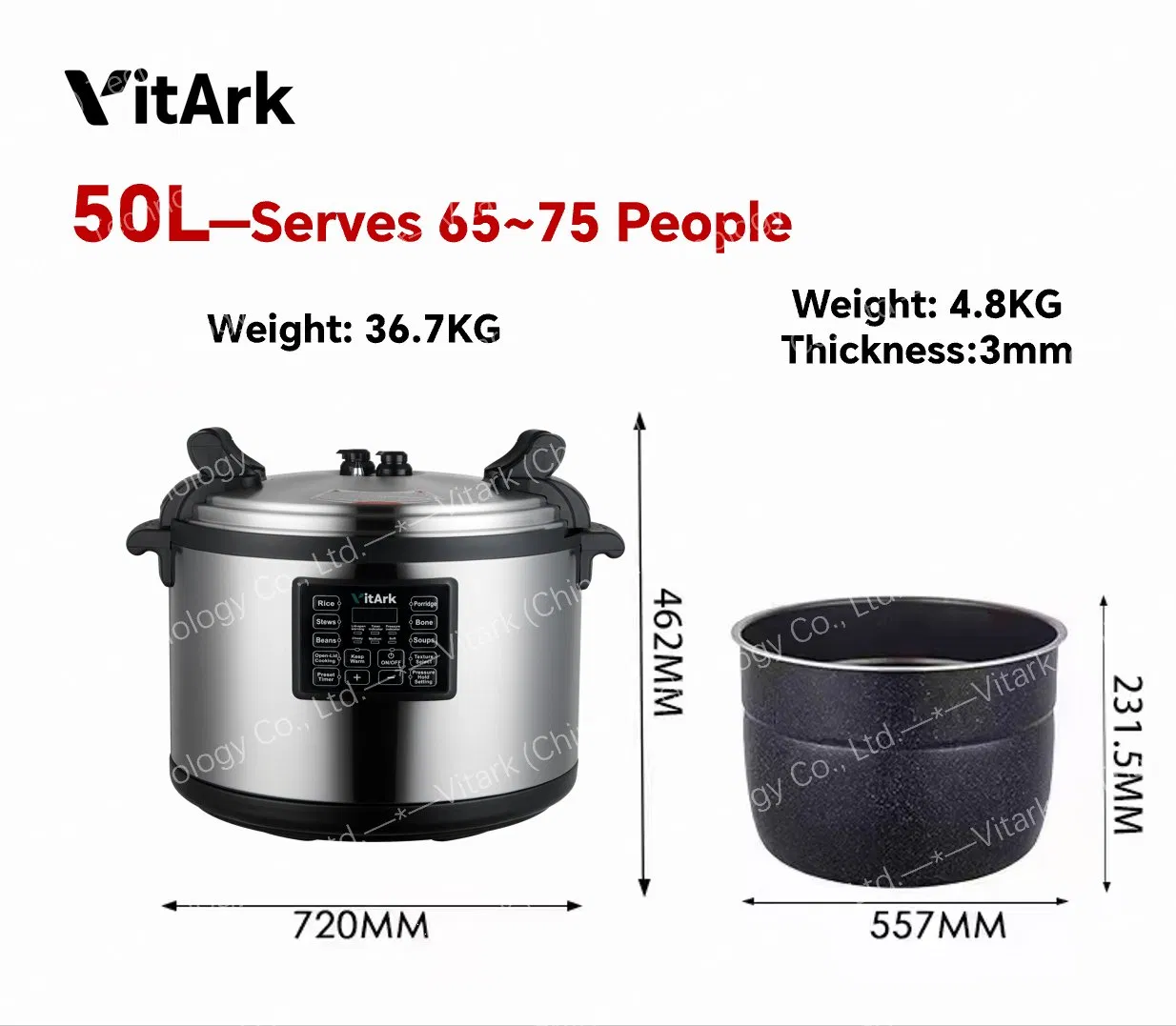 50L Kitchen Appliance Big Size Hotel Canteen Commercial Intelligent Industrial Electric Pressure Cooker with CE Certification and Large Capacity Source Factory.