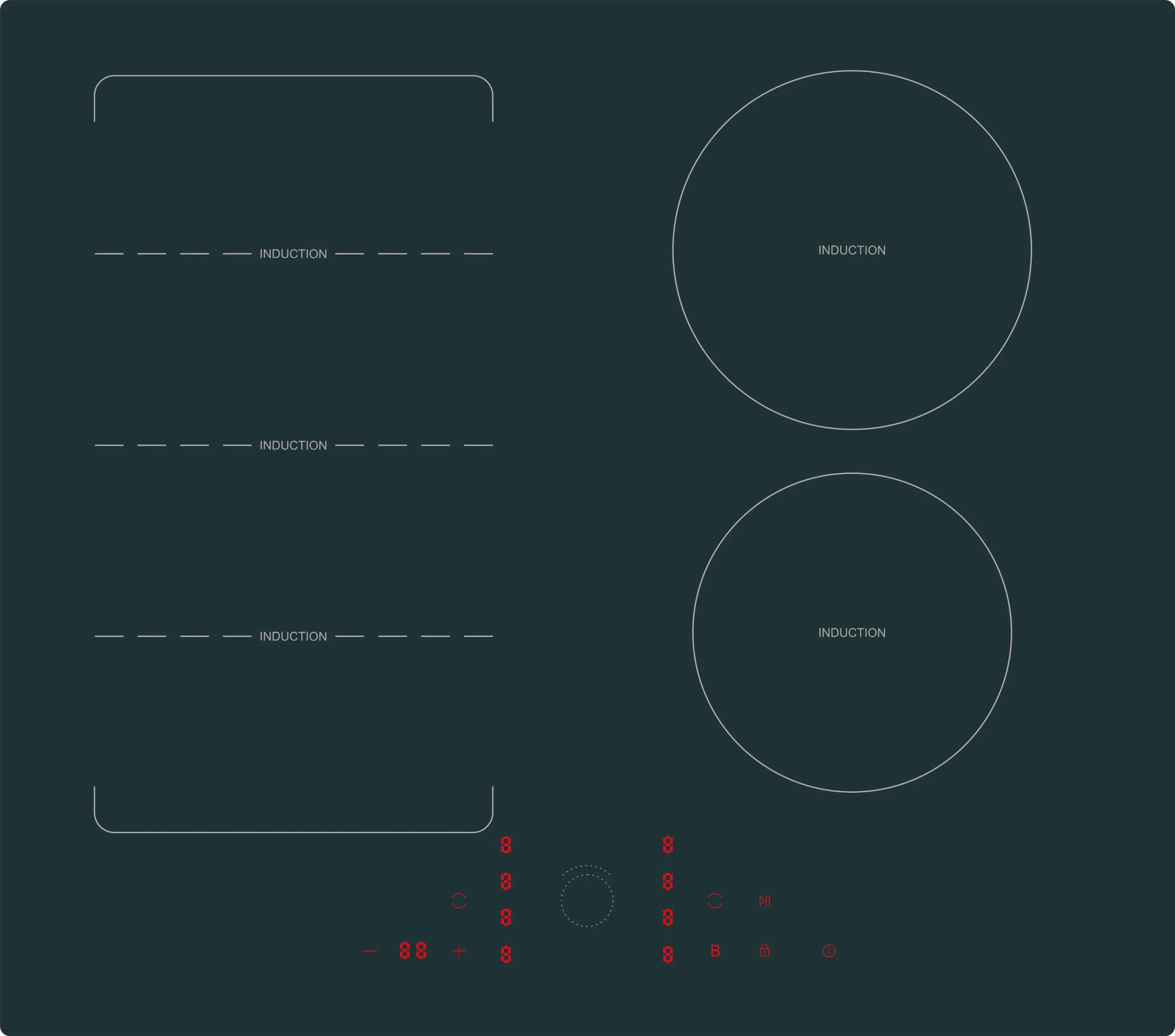 Induction Cooktop 4 Zones Low Power Heating Constantly