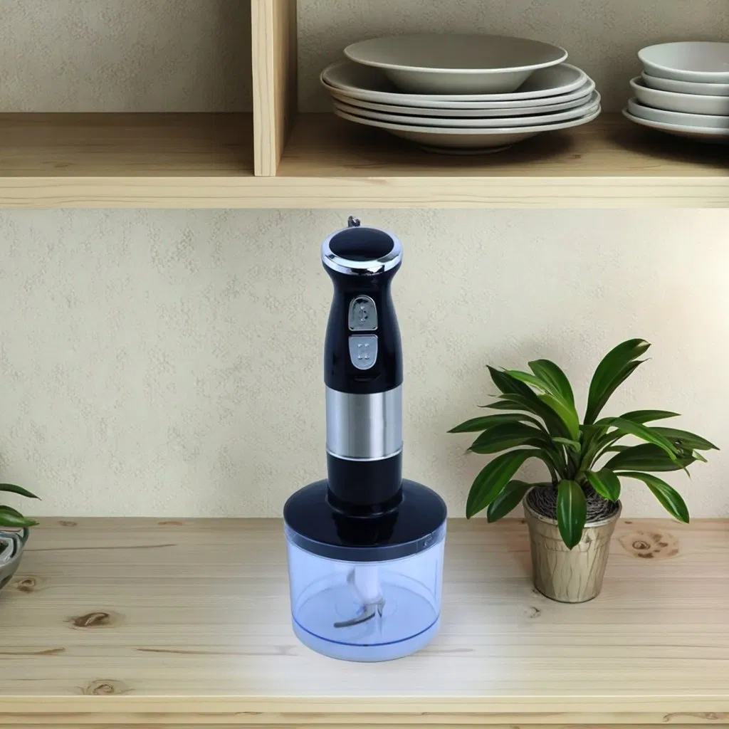 4-in-1 Household Electric Hand Blender Immersion Stainless Steel Shaft Single Serve Push Button for Hotels-Durable Plastic
