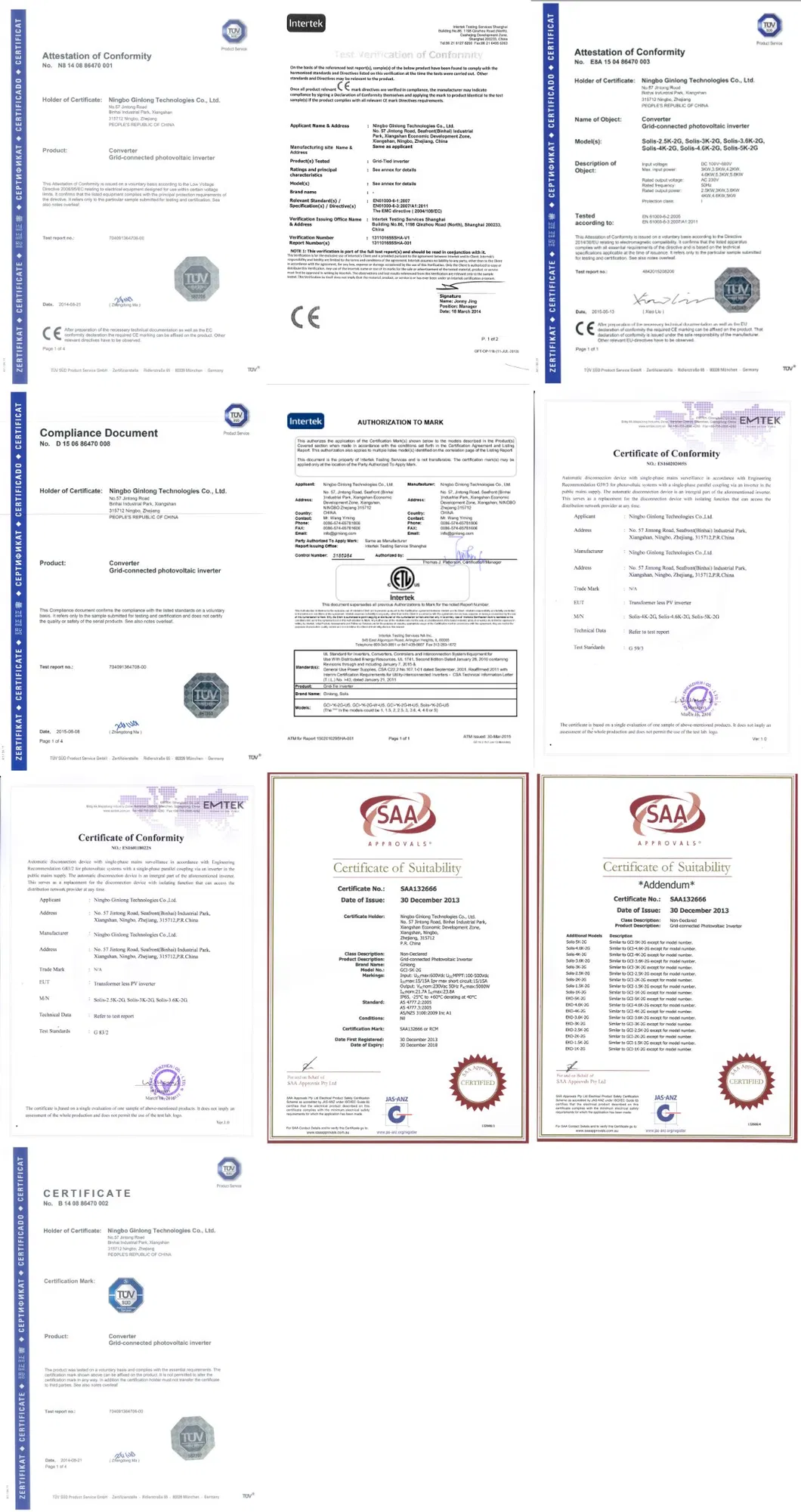 Certificaciones del Inversor Solar