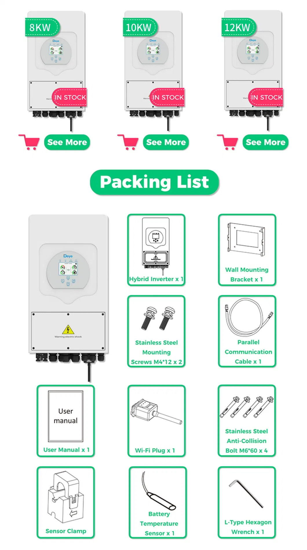Inversor Solar Híbrido MPPT 8kw 10 Kw 12kw 15kw 20kw 30kw 50kw 3 Inversor Solar de String Trifásico con Batería