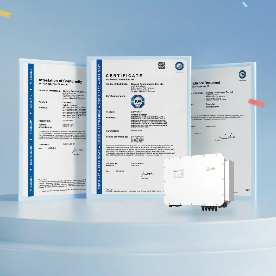 Inversores Híbridos Solares Solis S6-Eh3p (80-125) K10-Nv-Yd-H Inversor de Cadena de Fase Versión UE 80kw 100kw 125kw 3