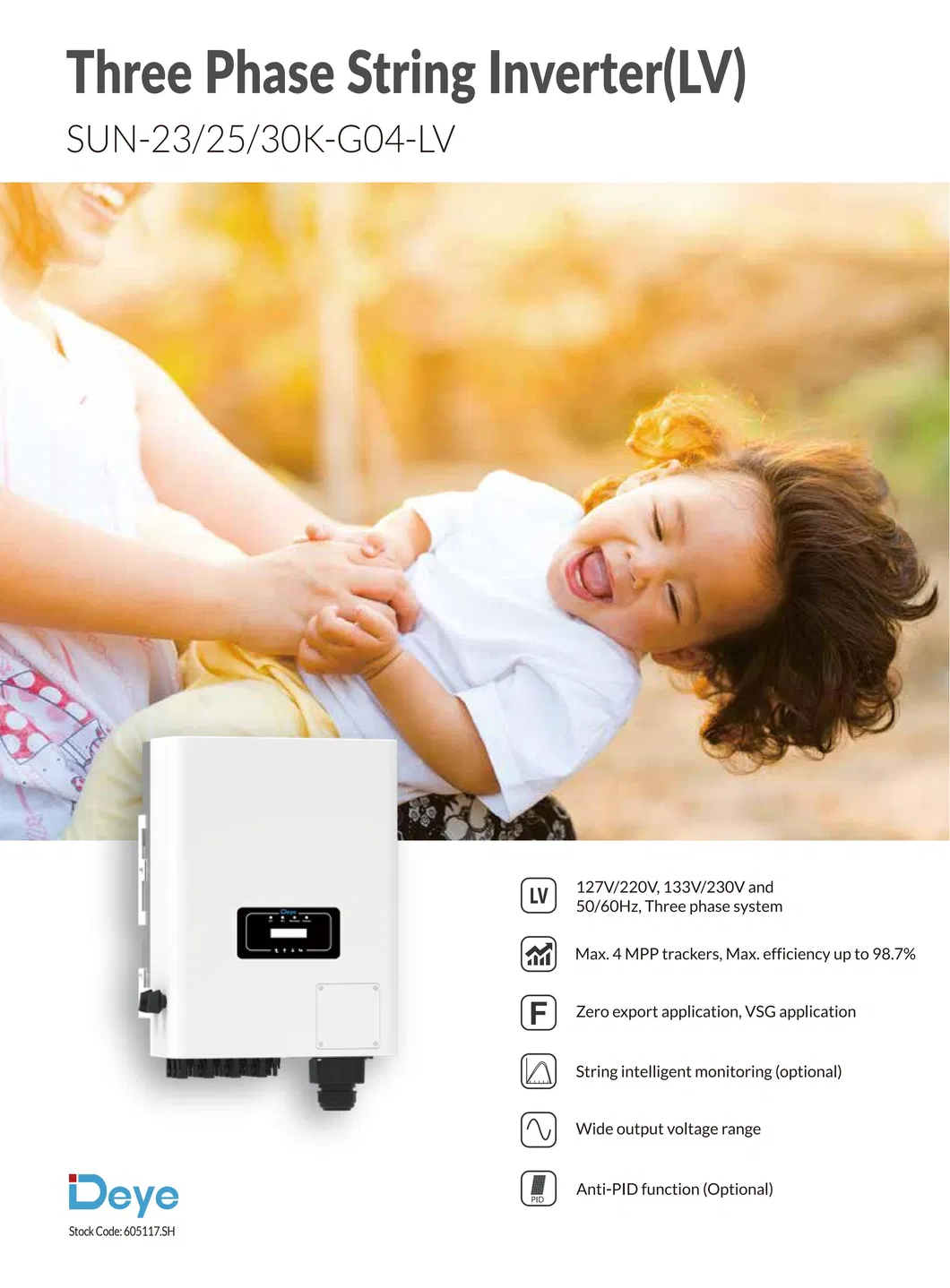 Deye Sun-23/25/30K-G04-LV 25kw 30kw 3 Fase 4 MPPT Baja Tensión en Inversor Solar de Red