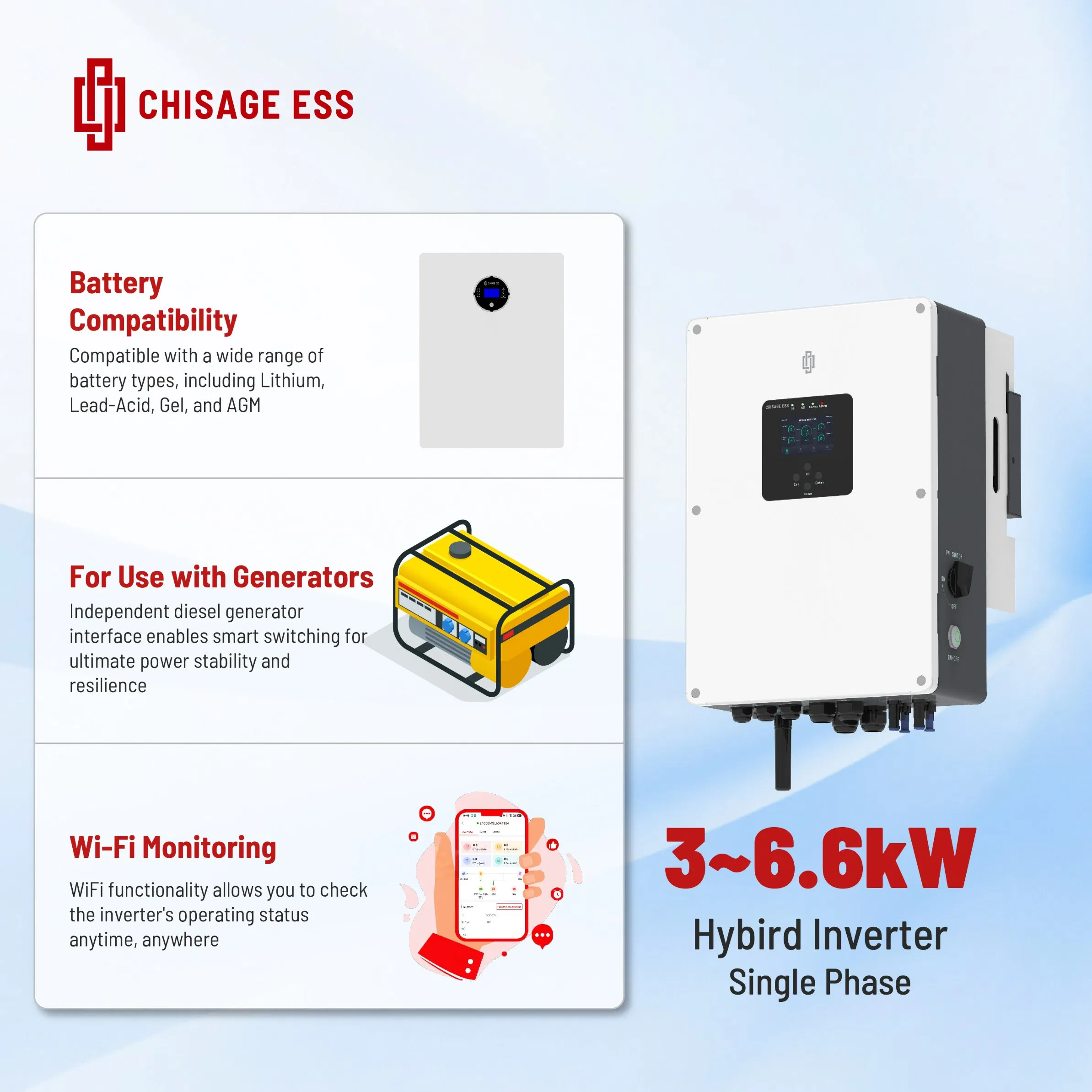 Inversor Solar de DC a AC 3kw 3000W Inversor Híbrido Monofásico 48V 97.6% Inversor para Hogar de Alta Eficiencia