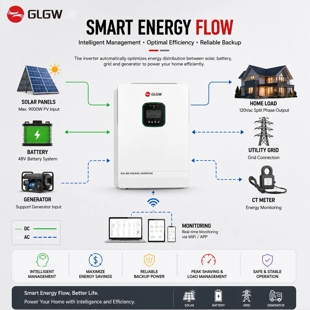 Residential Energy Storage 6.5kw High Efficiency Inverter Parallel Operation Fast Switching Home Solar System Hybrid Solar Inverter