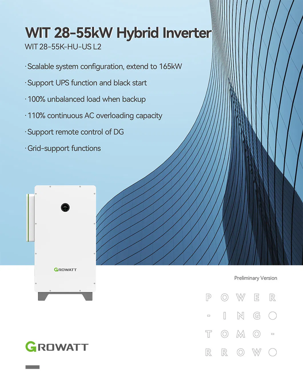 Precio Directo de Fábrica Inversor de Almacenamiento Comercial Growatt 55kw 400V Inversor Híbrido de Almacenamiento para Sistema de Energía Solar