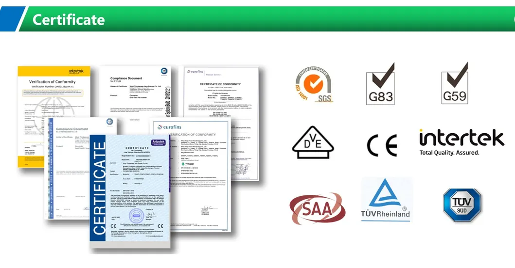 Certificados de inversor de energía solar