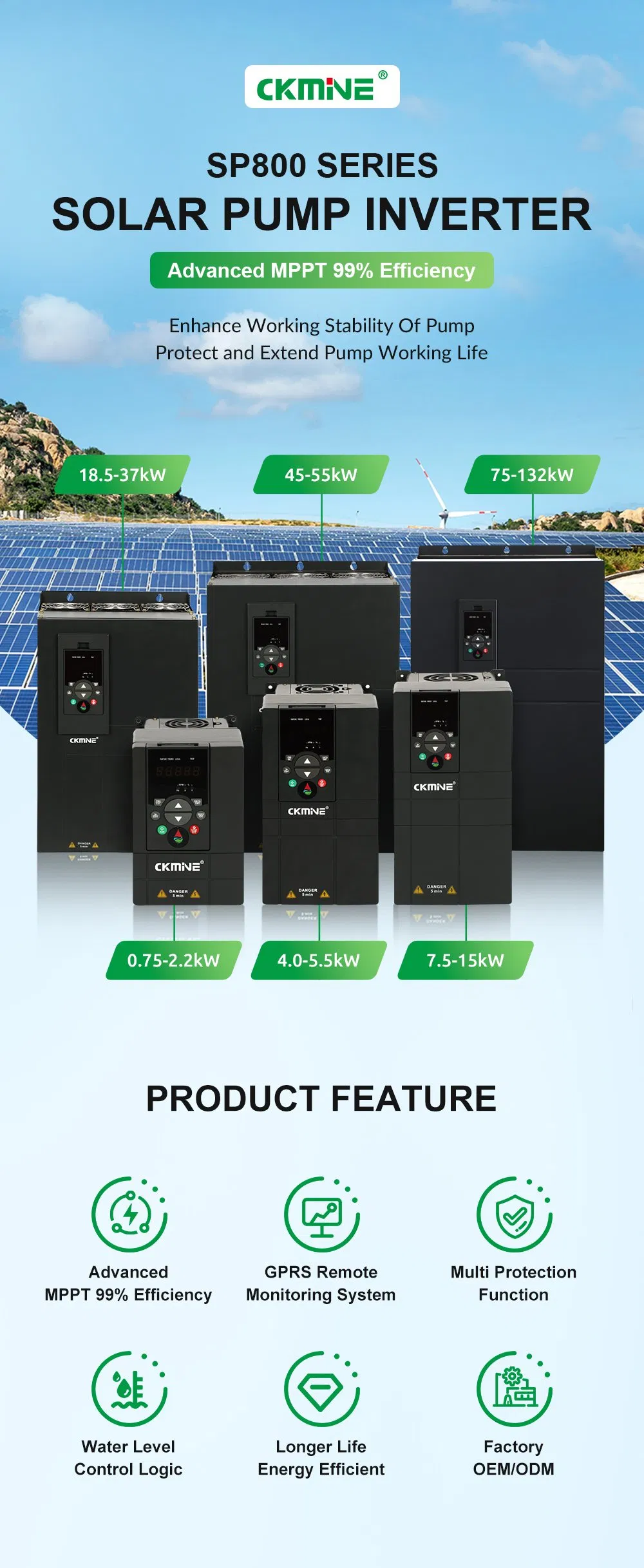 Ckmine 11kw Inversor Híbrido de Entrada VFD para Bomba Solar