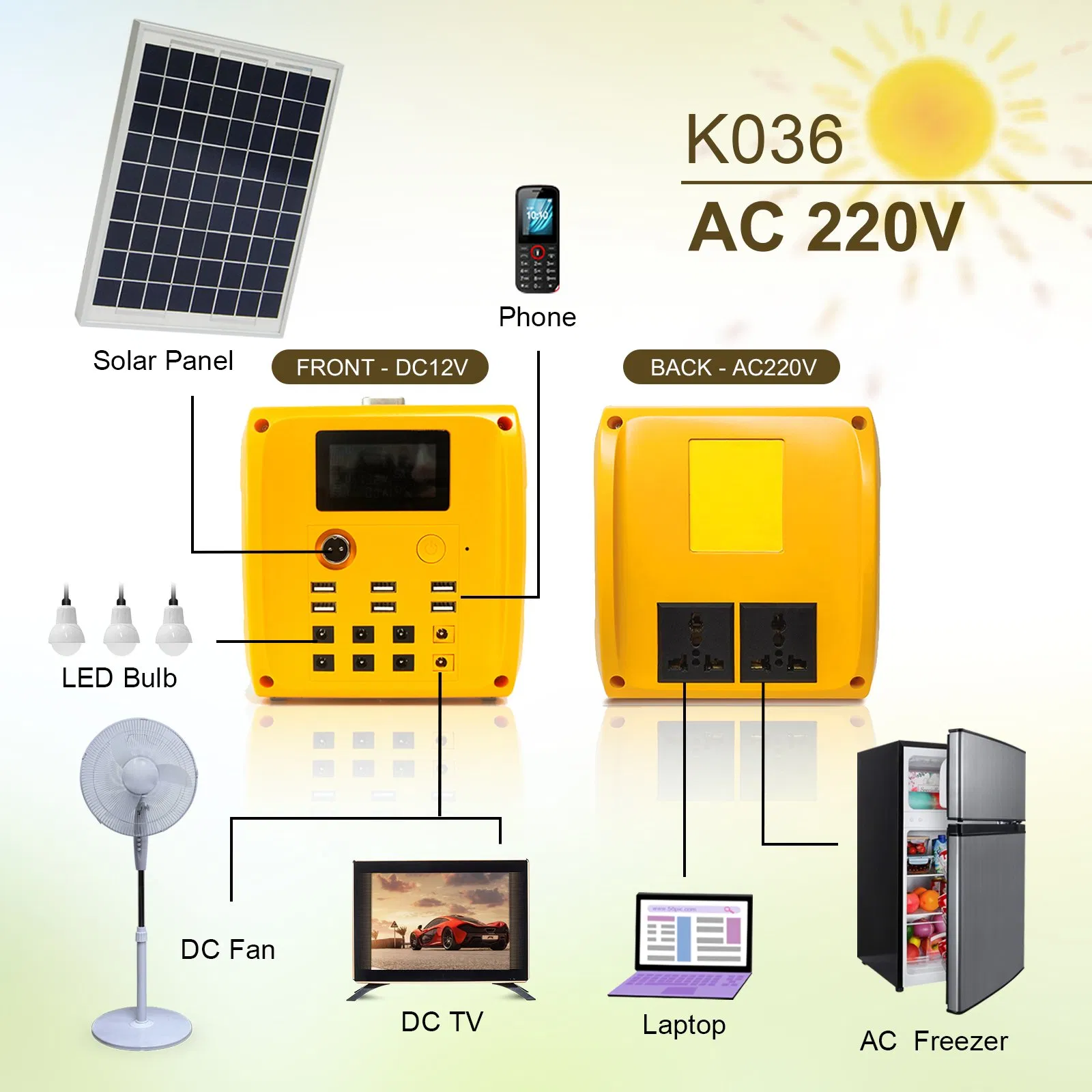 Sistema de Energía Solar Fuera de la Red 500W Inversor para Refrigerador