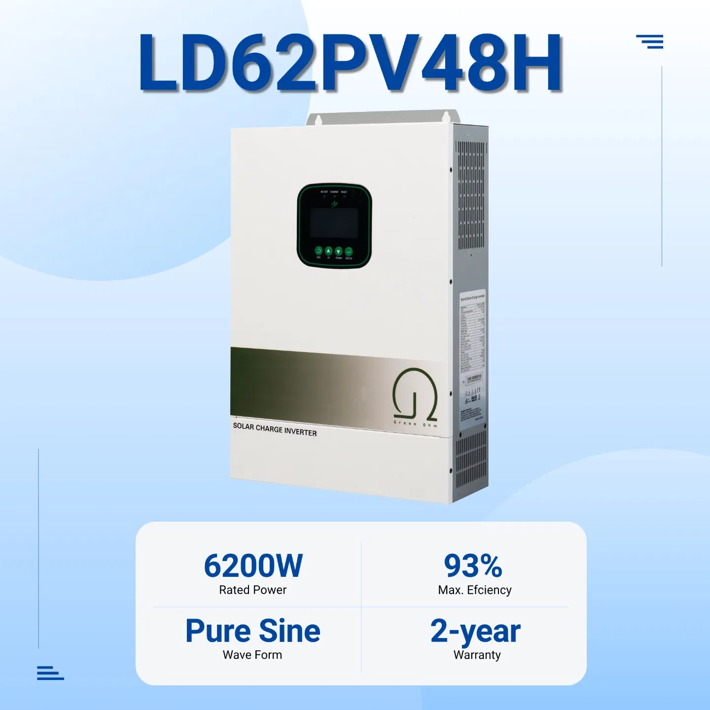 24V Inversor de Potencia - Inversor Solar Híbrido de Alta Frecuencia con Controlador de Carga Solar MPPT para Almacenamiento de Energía Solar