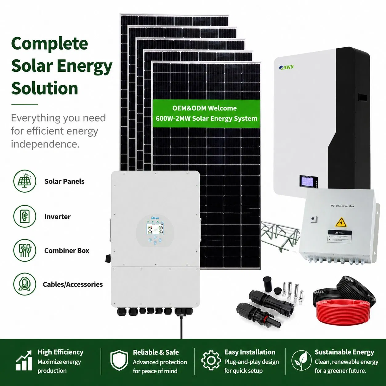 5kw 6kw 8kw 10kw 12kw 15kw 20kw 30kw-100MW Kits Completos Celdas Fotovoltaicas Módulo PV Panel Almacenamiento de Energía Híbrido Red/Desconectado Sistema de Inversor Solar para el Hogar
