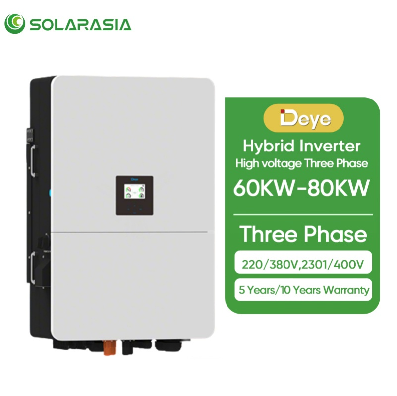 en Stock Inversor Solar Deye Sg02HP3-EU-Em6 60kw 70kw 80kw Controlador de Carga Híbrido Trifásico Onda Sinusoidal Pura para Sistema Solar Residencial de Respaldo