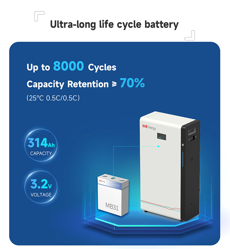 Eve 314ah LiFePO4 Sistema de Almacenamiento de Energía en el Hogar Batería 51.2V 16kwh Sistema Solar Montado en Pared Fuera de la Red con Inversor