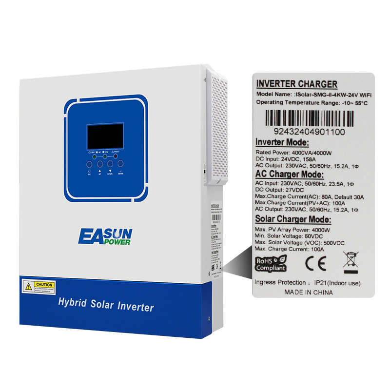 Inversor Solar Híbrido de Onda Sinusoidal Pura de Fase Única Montado en Pared MPPT WiFi de Alta Eficiencia Easun 4kVA 3.6kw 24V