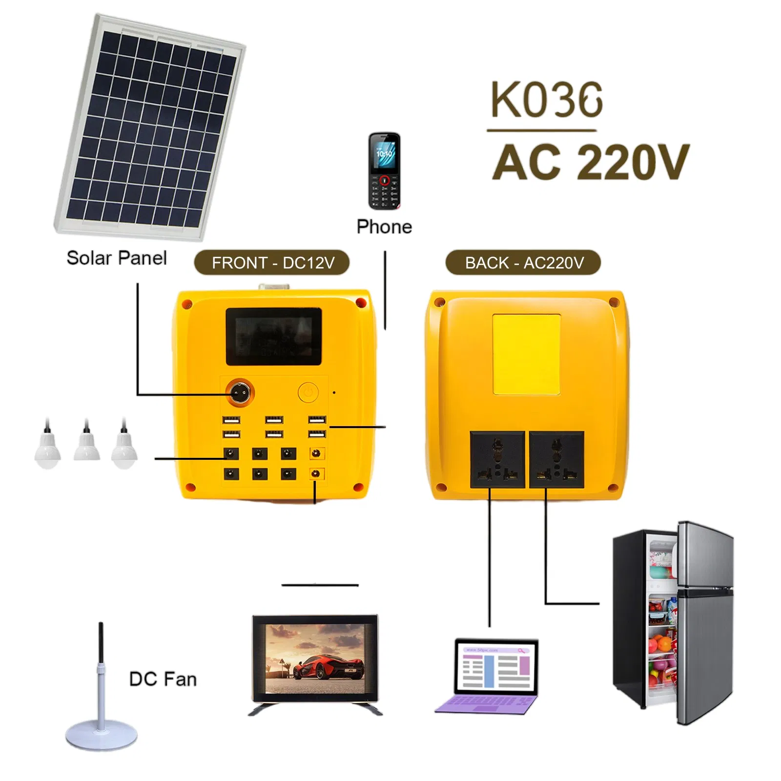 500W Sistema de energía solar para el hogar, inversor para nevera, televisor, ventilador