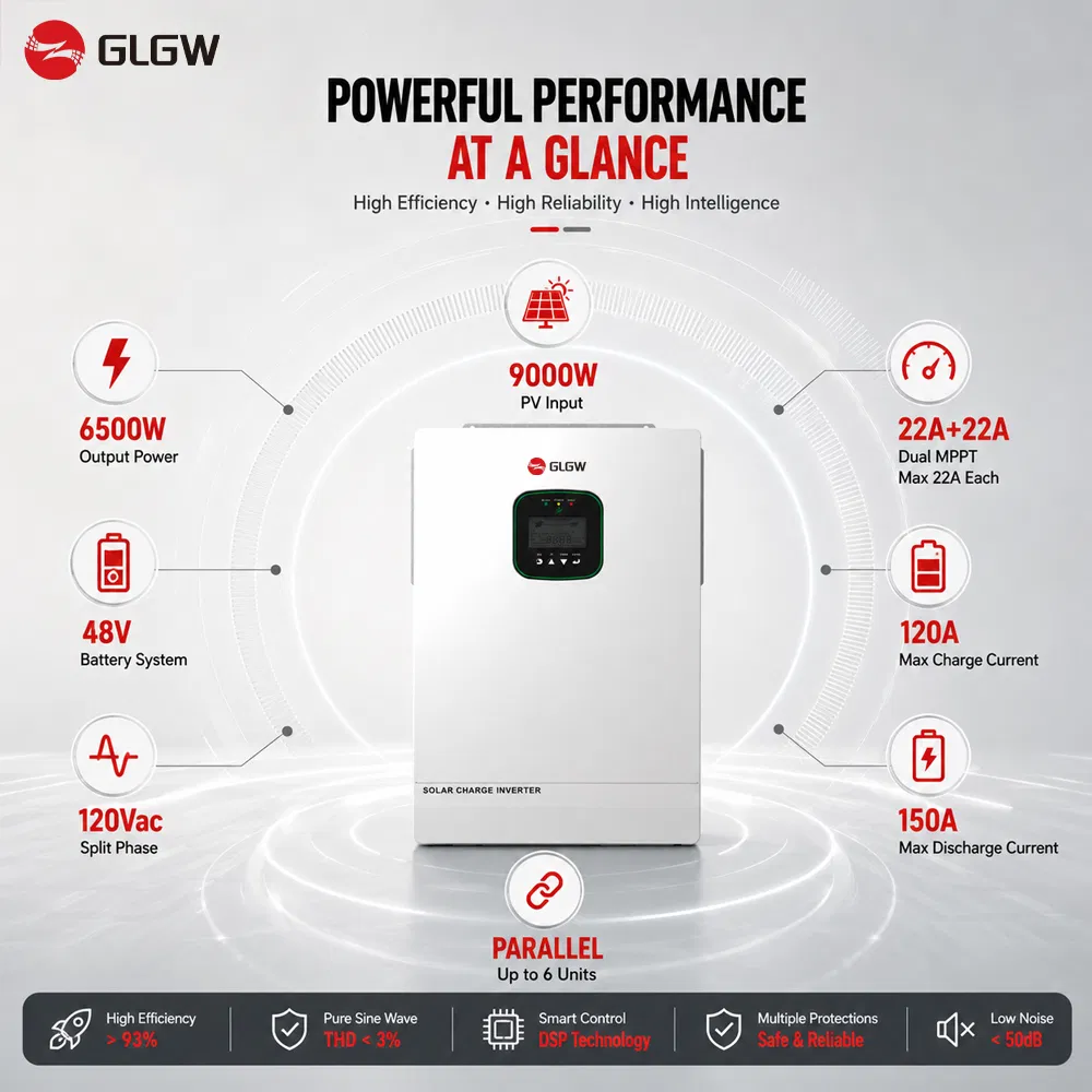 Residential Energy Storage 6.5kw High Efficiency Inverter Parallel Operation Fast Switching Home Solar System Hybrid Solar Inverter