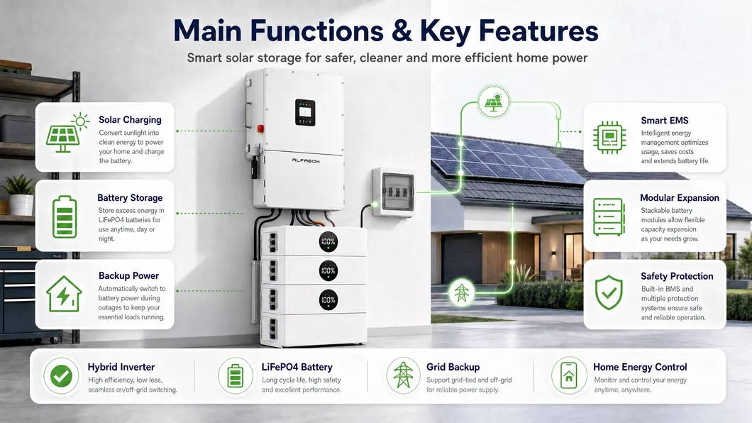 Inversor solar híbrido inteligente con almacenamiento de batería para respaldo en el hogar