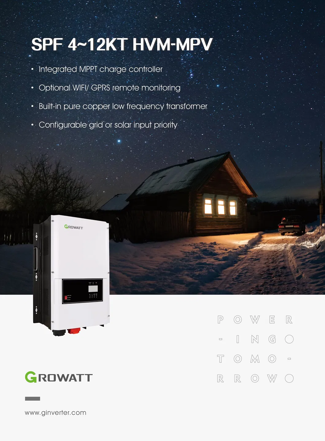 Inversor Solar Off-Grid de Baja Frecuencia Monofásico SPF 10kt Hvm-MPV 10kw 230V de Alta Eficiencia