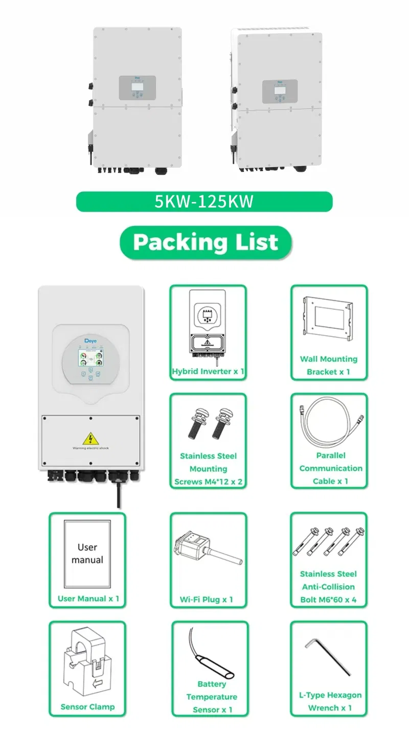 30kw 40kw 50kw Inversor Trifásico Híbrido de Red/Desconectado Sistema de Almacenamiento de Energía Solar con Batería Bess Industrial LiFePO4 Batería