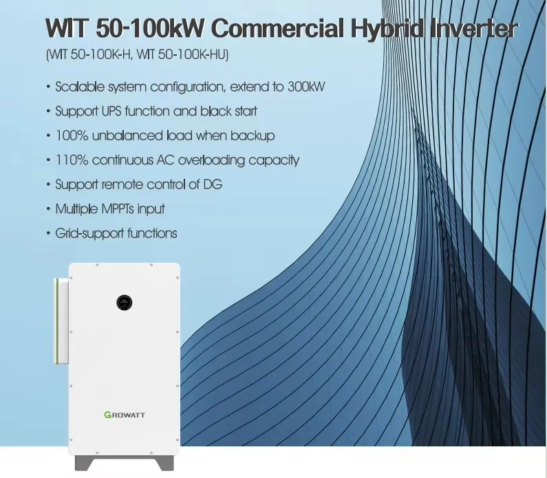 Inversor Híbrido Comercial Trifásico Inteligente 100K-H/Hu con UPS para Sistema de Almacenamiento de Energía de Paneles Solares