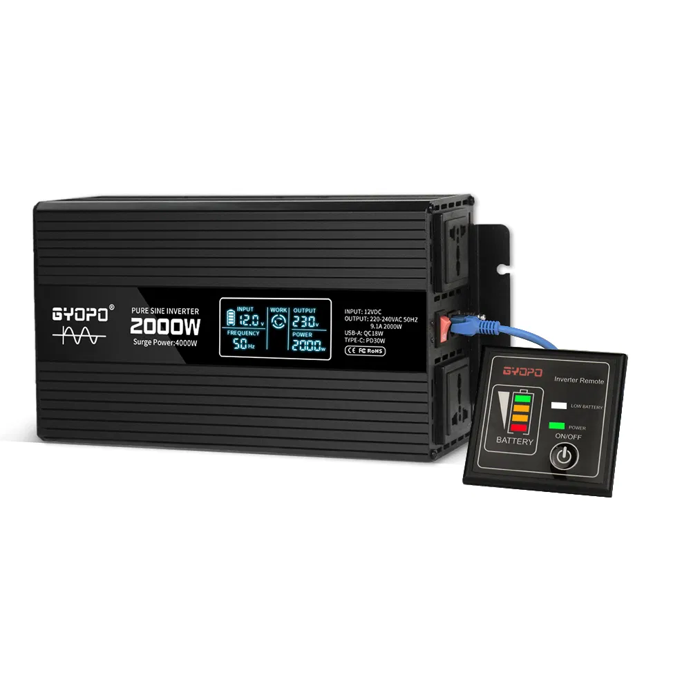 Inversor de DC a AC 12V 2000W Inversor para coche eléctrico Almacenamiento de energía solar Batería LiFePO4 Inversor de potencia para el hogar