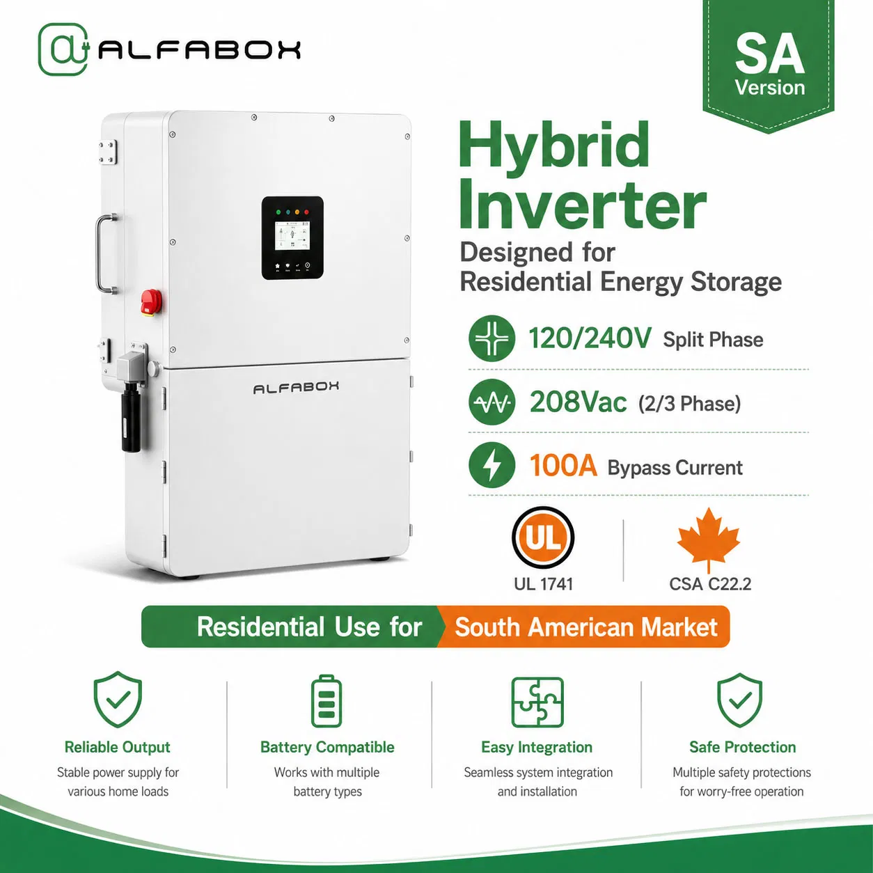 Inversor solar híbrido inteligente con almacenamiento de batería para respaldo en el hogar