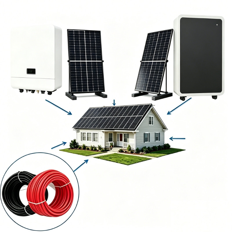Sistema de energía solar completo que incluye paneles, inversor y batería para hogar
