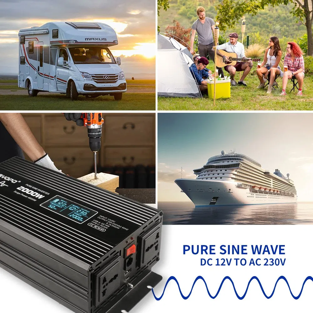 Inversor de DC a AC 12V 2000W Inversor para coche eléctrico Almacenamiento de energía solar Batería LiFePO4 Inversor de potencia para el hogar