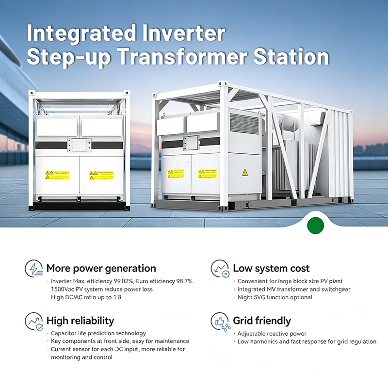3.3mva Sistema de Inversor Central de Alta Potencia PV 1500V Inversor Solar 10kv 35kv Transformador Elevador para Gran Granja Solar