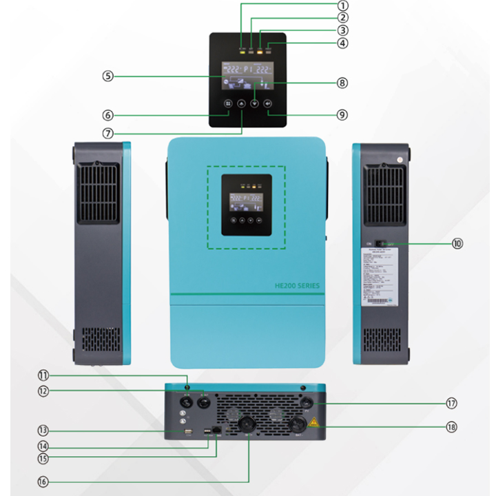 5.5kw 48V Inversor Solar Híbrido de Alta Frecuencia MPPT Inversor de Energía Solar Fuera de la Red