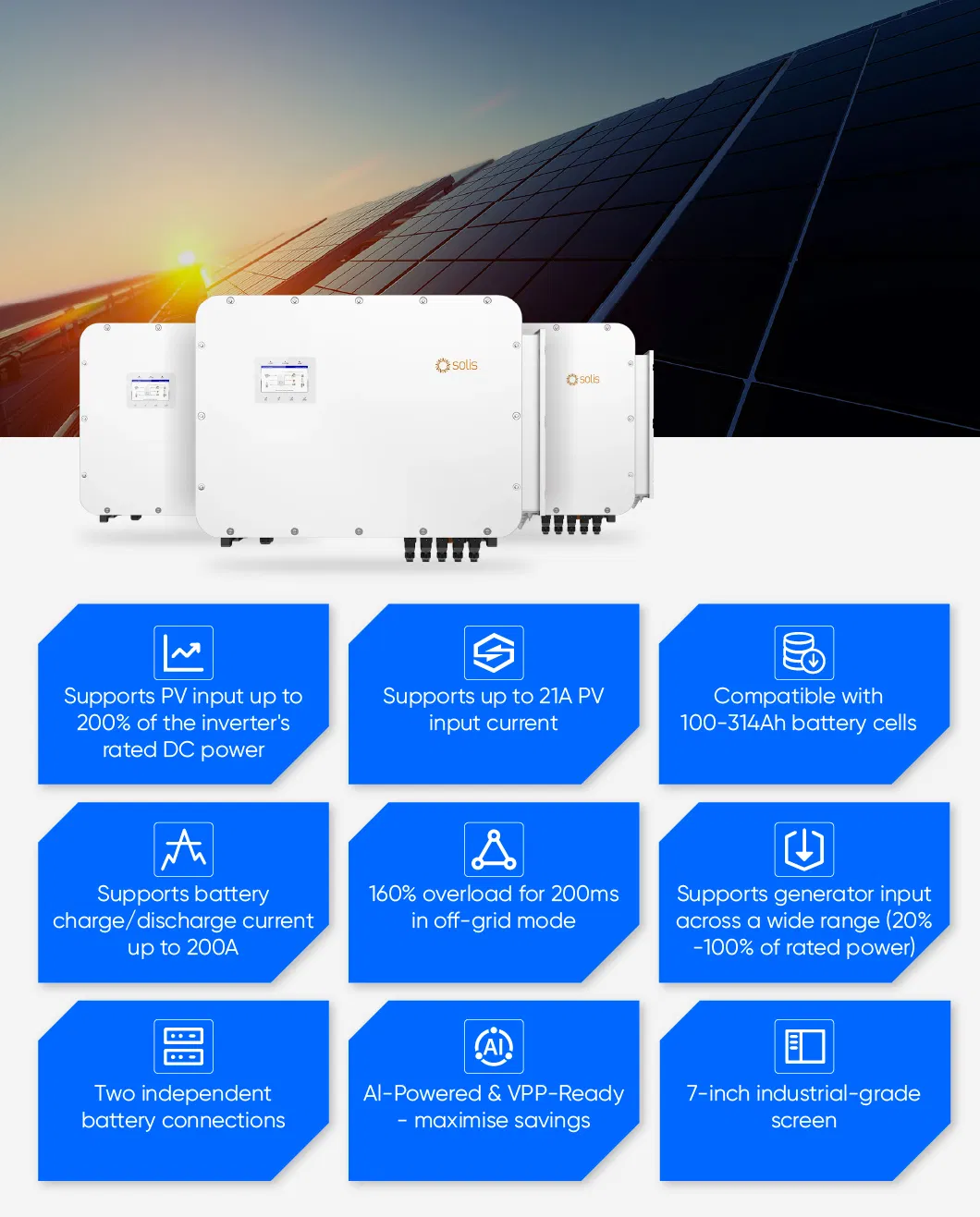 Inversores Híbridos Solares Solis S6-Eh3p (80-125) K10-Nv-Yd-H Inversor de Cadena de Fase Versión UE 80kw 100kw 125kw 3
