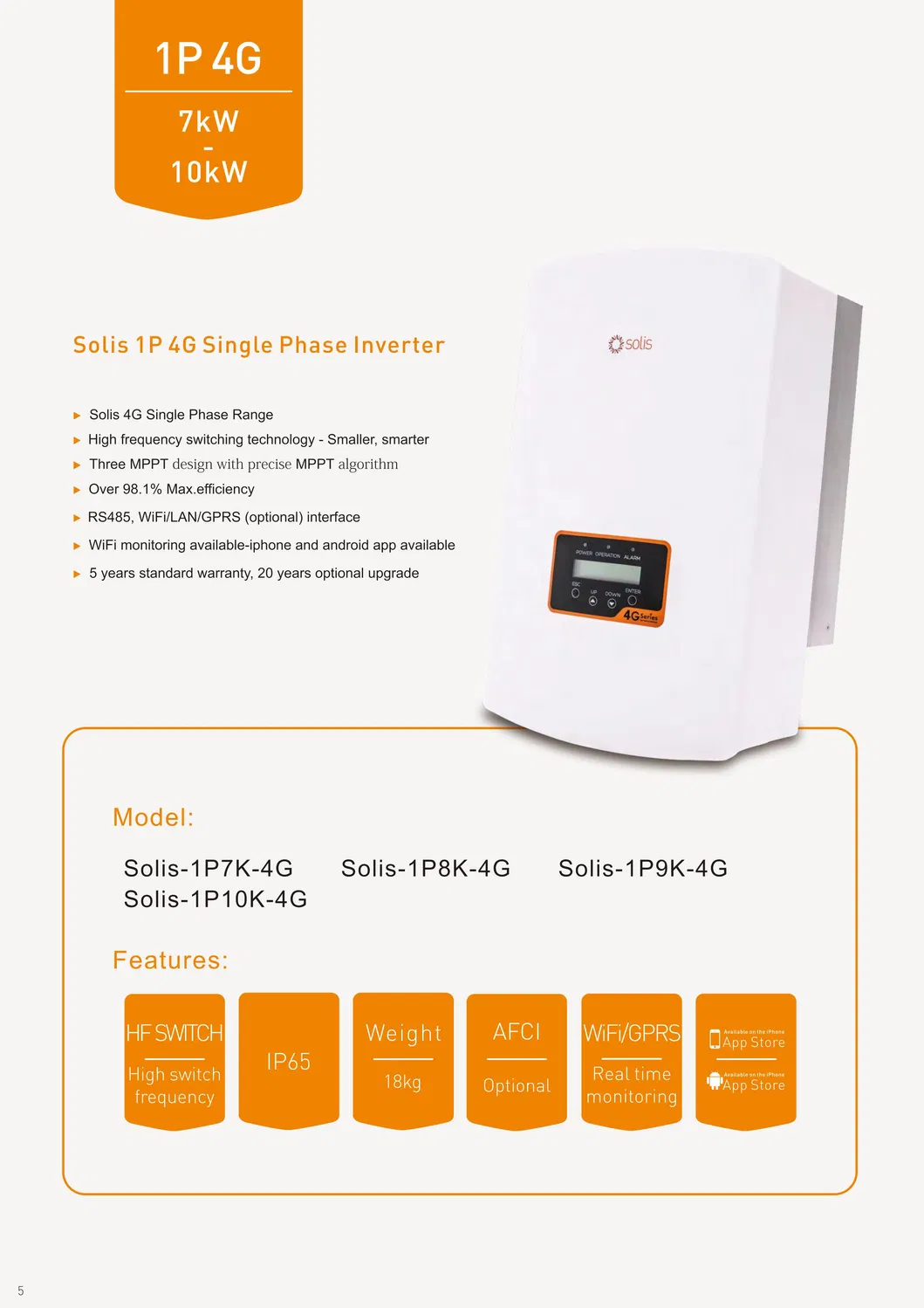 Ficha técnica de inversor Solis 1P7K 4G