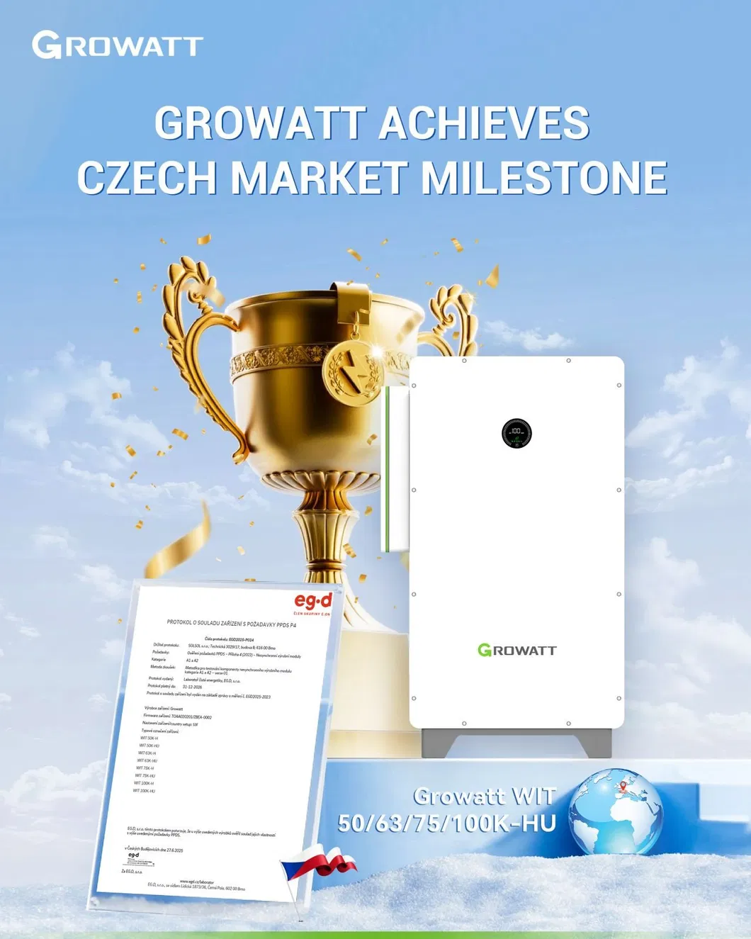 Inversor Híbrido Solar Growatt Trifásico Conectado a la Red Inversor Bidireccional 50kw 100kw Inversor de Potencia DC AC Híbrido Growatt para Generador Solar Comercial Ess