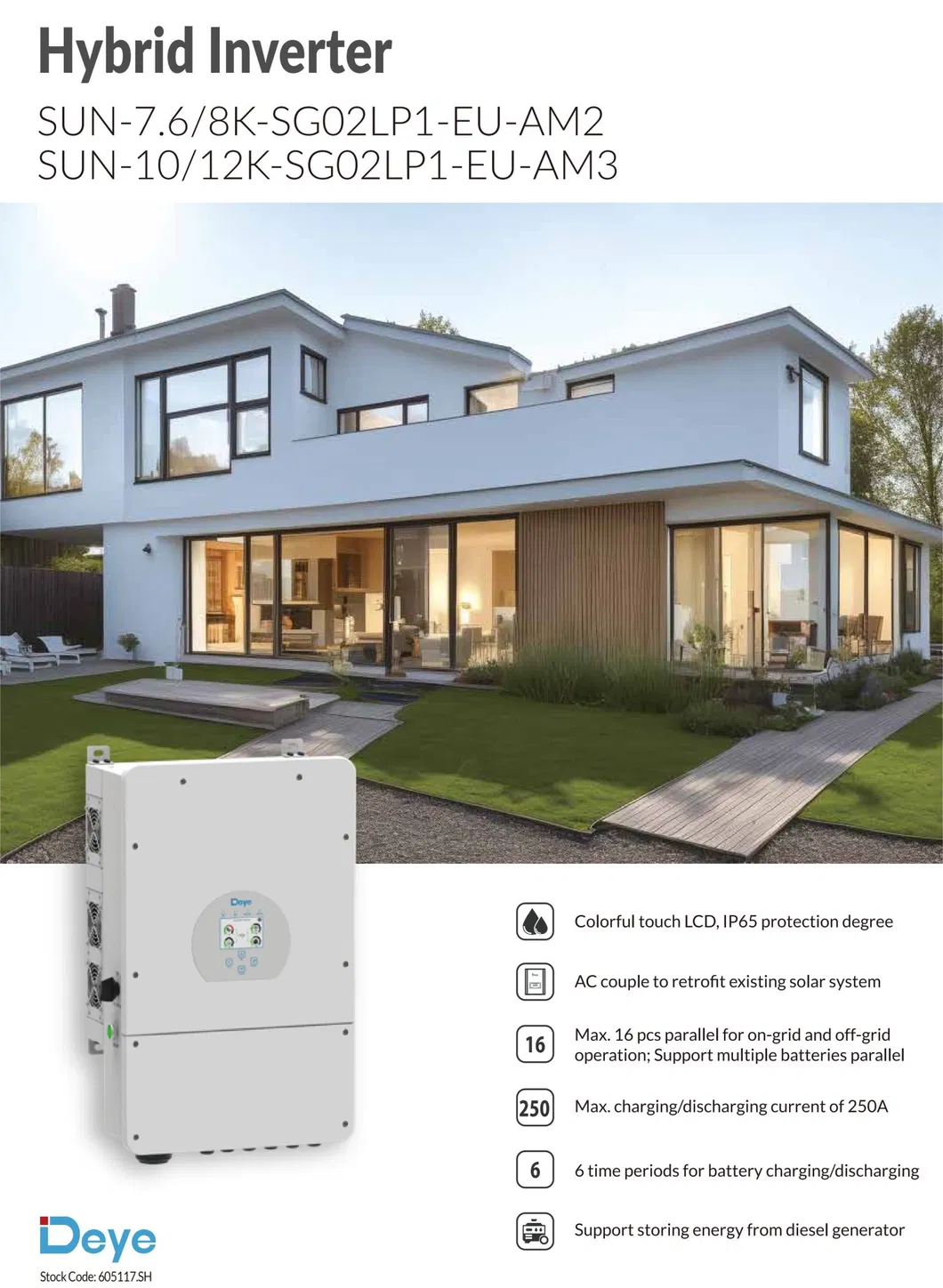 Deye Sun-10K-Sg02lp1-EU-Am3 Inversor Solar Híbrido de Fase Única 10kw