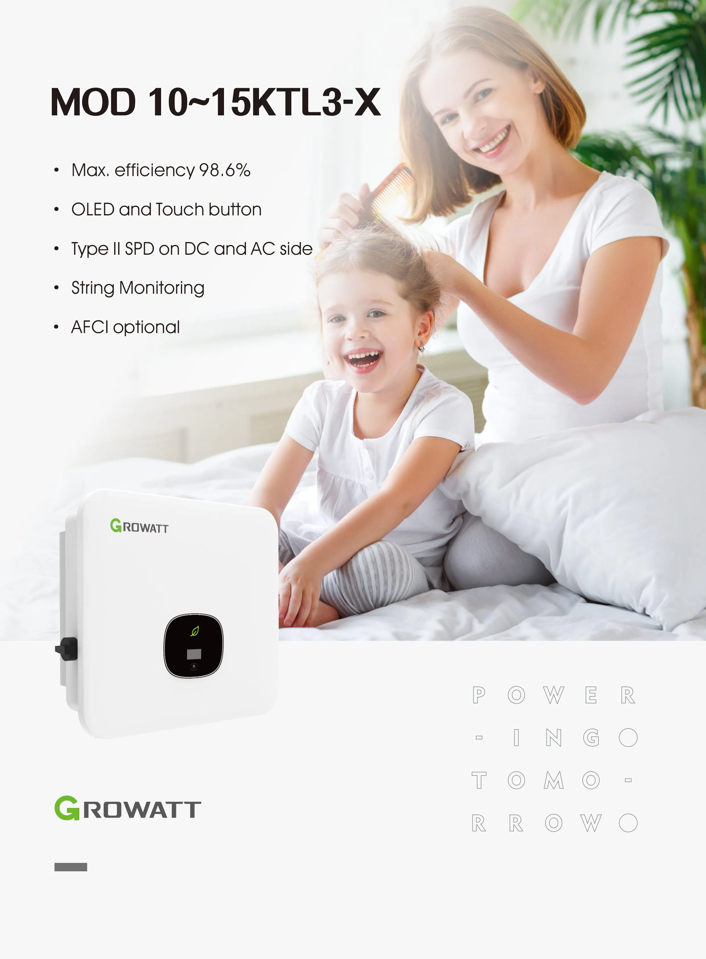Growatt Mod12ktl3X Mod 12ktl3-X 12kw 2 Mppts Inversor Fotovoltaico Trifásico Residencial para Sistema de Energía Solar