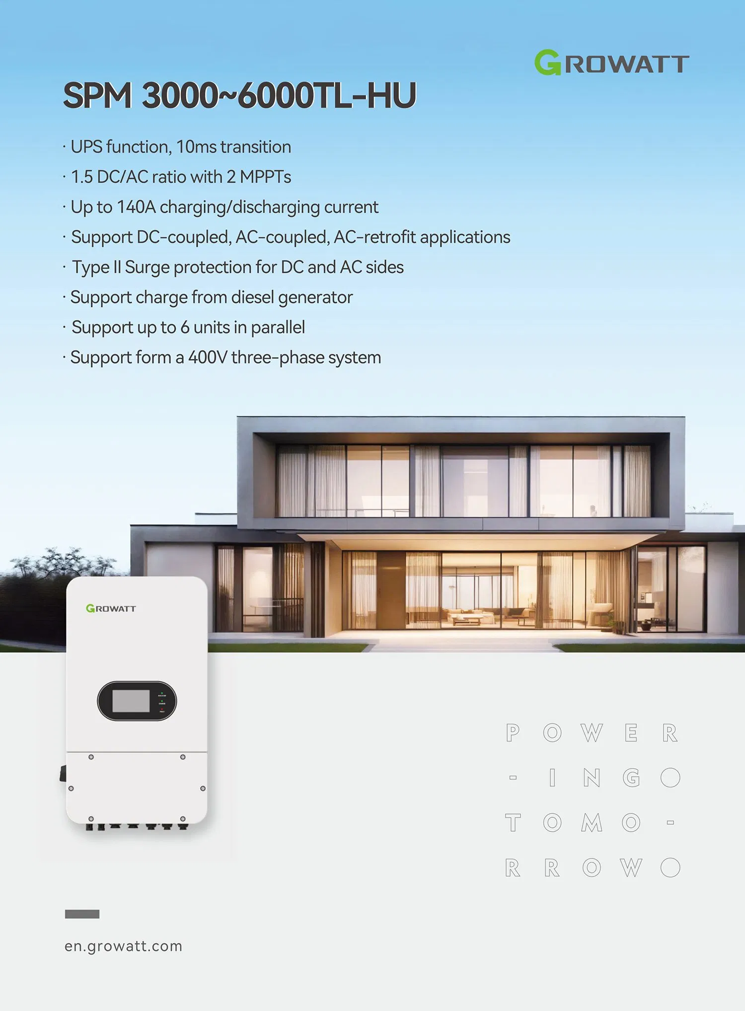 Inversor Solar Híbrido Growatt 5kw 6kw 10kw 15kw 5000W 3kw Precio de Inversores de Energía Solar Monofásicos