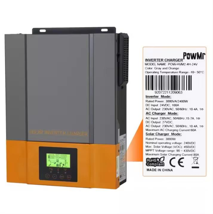 Powmr Alta Frecuencia 3200W 24V 220V 80A Controlador de Carga MPPT Interno 3.2kw Inversor Solar Híbrido para Sistema Solar