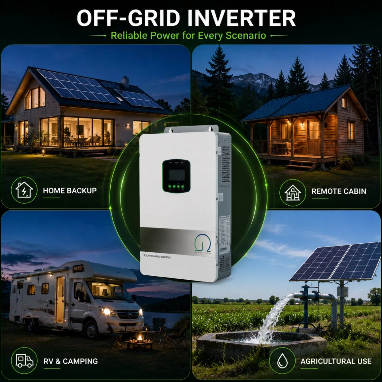 24V Inversor de Potencia - Inversor Solar Híbrido de Alta Frecuencia con Controlador de Carga Solar MPPT para Almacenamiento de Energía Solar