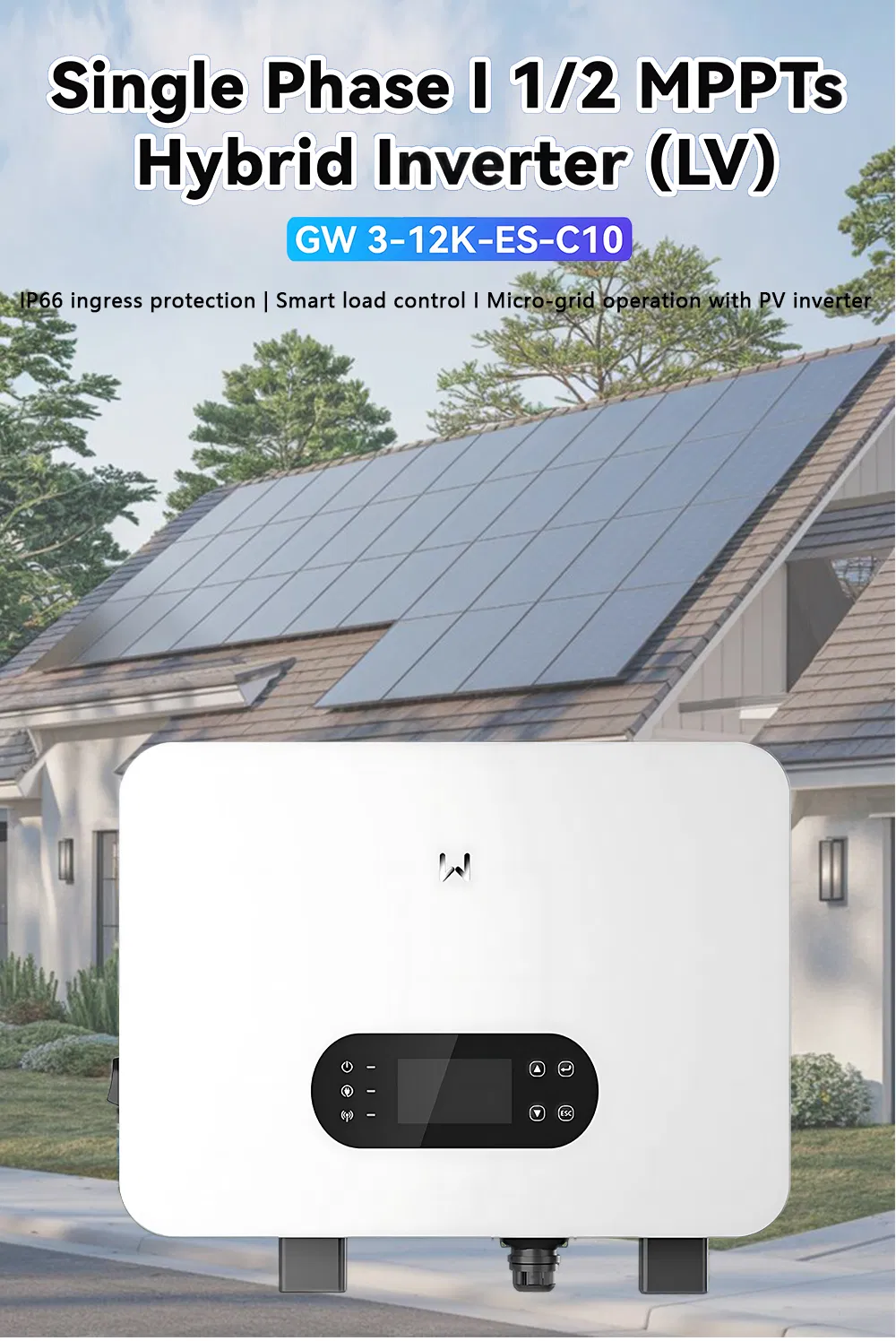Inversor Solar Híbrido Goodwe 8kw 10kw 12kw Salida AC DC Monofásica con MPPT para Uso Residencial