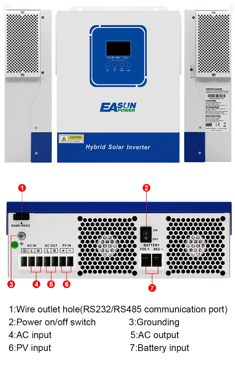 Inversor Solar Híbrido de Onda Sinusoidal Pura de Fase Única Montado en Pared MPPT WiFi de Alta Eficiencia 4kVA 3.6kw 24V