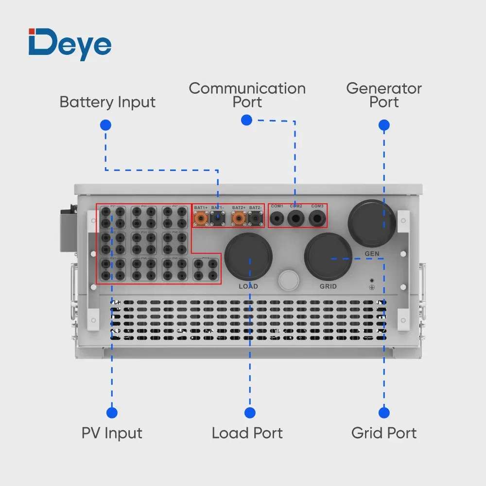 Deye 100kw 125kw Inversor Solar Híbrido Trifásico con Batería de Almacenamiento Batería de Ión de Litio