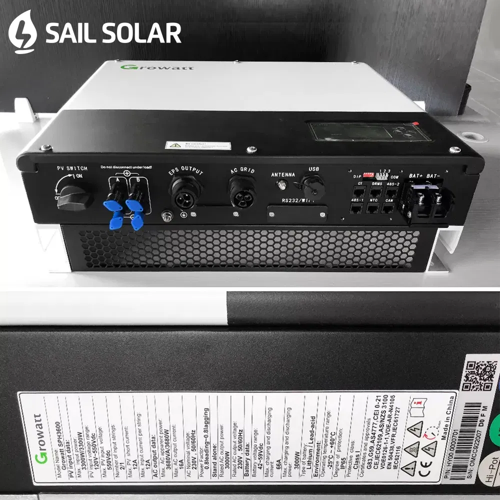 Inversor Solar Híbrido Growatt Sph 5kw 6kw 8kw10kw Inversor Solar de Almacenamiento Trifásico 380V Uso en Sistema Solar Híbrido con Batería de Litio