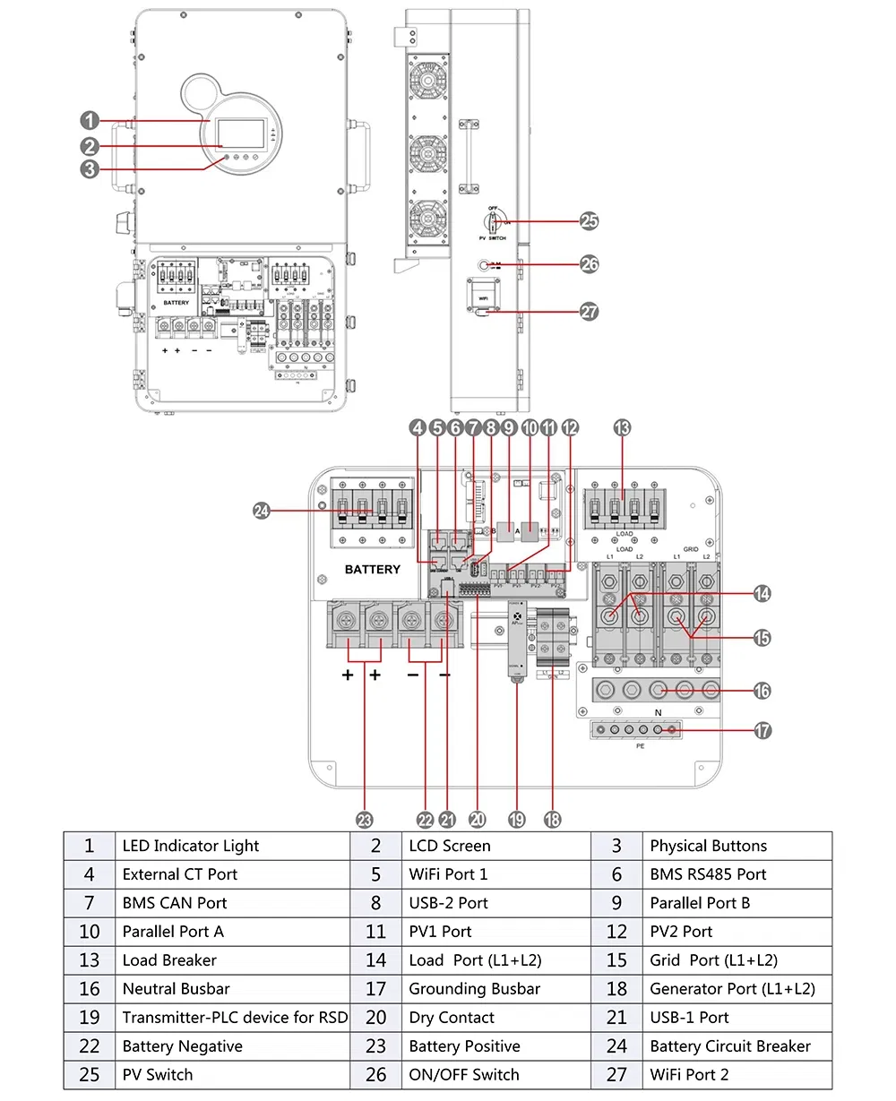 110V 220V Inversor Híbrido de Batería Solar con MPPT de Fase Dividida 10kw Convertidor DC/AC Inversor Solar Inteligente