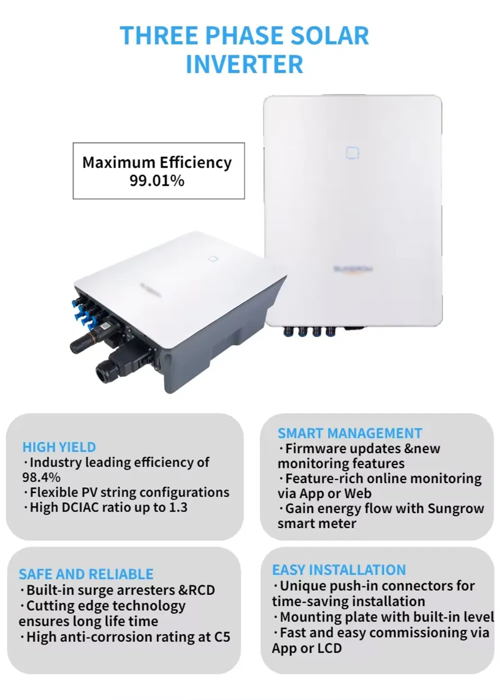Inversor de energía solar comercial Sun-Grow 320kw IP66 onda sinusoidal pura en inversores de cadena solar para sistemas solares