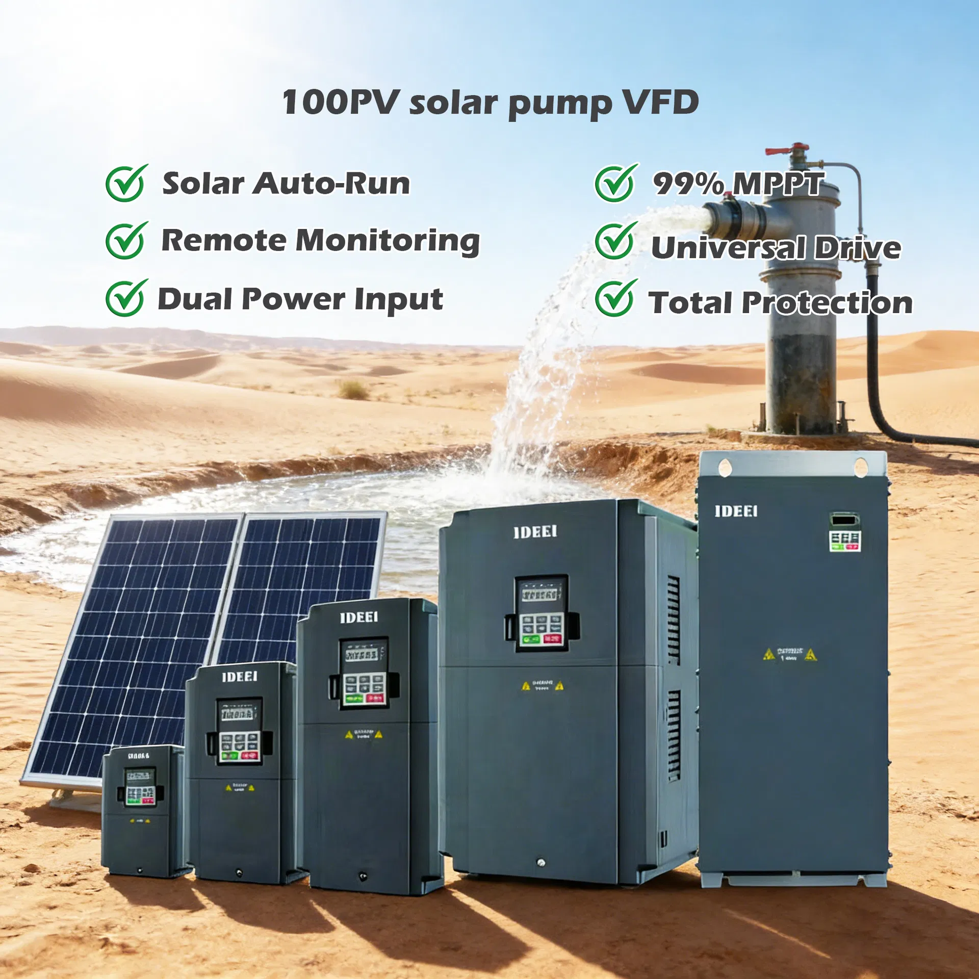 VFD 220V 380V Gd100-PV Inversor Solar Sistema Híbrido Monofásico Inversor de Bomba
